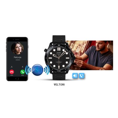 19. Smartwatch VELTORI VT150-1 Czarny Pasek Silikonowy + Czarna Bransoleta