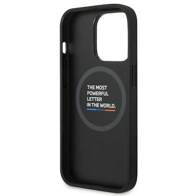 7. Etui BMW Leather Stamp Tricolor MagSafe na iPhone 14 Pro Max - czarne