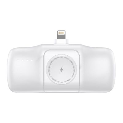 5. Mini powerbank Wozinsky WF16-YLS 5000mAh 15W Lightning z wbudowanym kablem USB-C i ładowarką do Apple Watch - biały