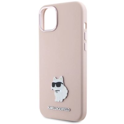 6. Etui Karl Lagerfeld Silicone Choupette Metal Pin na iPhone 15 Plus / 14 Plus - różowe