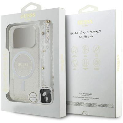 8. Etui Guess IML Glitter Pearl Strap MagSafe do iPhone 17 Pro - przezroczyste