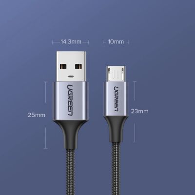 13. Kabel Ugreen US290 60146 USB-A / micro USB 2.4A 1m - szary
