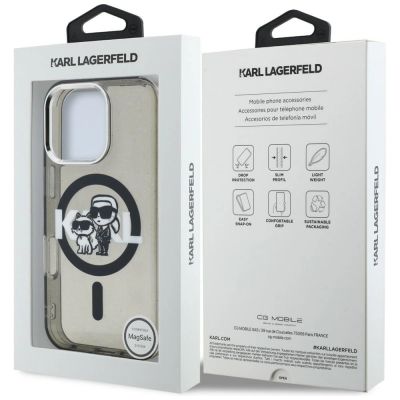 8. Etui Karl Lagerfeld IML Glitter Karl & Choupette Sketch Logo MagSafe na iPhone 16 Pro - czarne