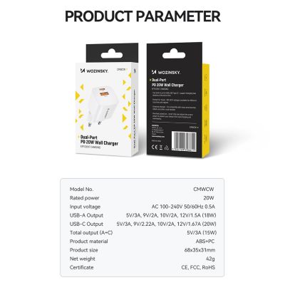 11. Ładowarka sieciowa Wozinsky CMWCW 20W USB-C / USB-A - biała