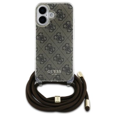 2. Etui Guess Crossbody Cord 4G Print ze smyczą na iPhone 16 - brązowe