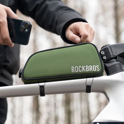 11. Torba rowerowa Rockbros 30120045001 ROAD TO SKY na górną rurę ramy wodoodporna 0,7L - zielona
