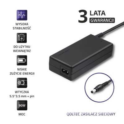4. Zasilacz Qoltec 50089.90W do notebooka Samsung (19 V; 4,74 A; 90W; 5.5 mm x 3.5 mm)