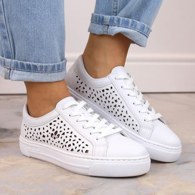 27. Skórzane komfortowe buty Rieker W RKR641 białe