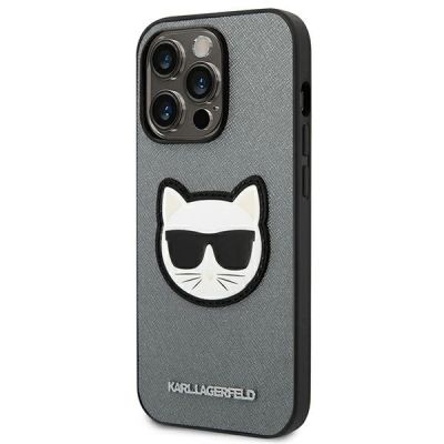 2. Etui Karl Lagerfeld Saffiano Choupette Head Patch na iPhone 14 Pro Max - srebrne