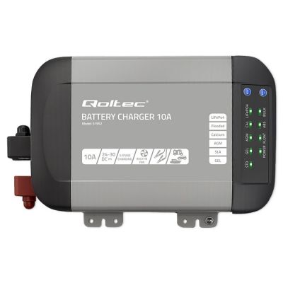 11. Qoltec Inteligentna ładowarka Monolith do akumulatorów LiFePO4 AGM GEL SLA | 10A | 24V