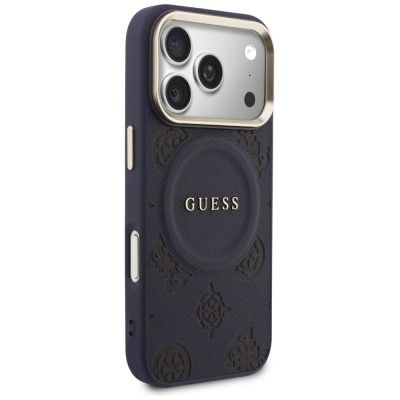4. Etui Guess Peony Hot Stamp MagSafe na iPhone 17 Pro Max - niebieskie