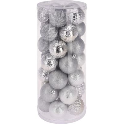 46. BOMBKA DEKORACYJNA PLASTIKOWA 6CM SET 35 SZT SREBRNA