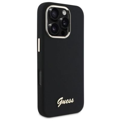 4. Etui Guess Silicone Script Metal Logo & Frame na iPhone 16 Pro - czarne
