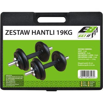 22. HANTLA ŻELIWNA 19 KG ( 2x9.5 KG ) WALIZKA ENERO FIT
