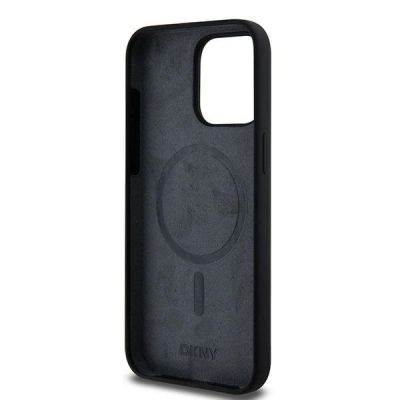 7. Etui DKNY Liquid Silicone White Printed Logo MagSafe na iPhone 15 Pro Max - czarne
