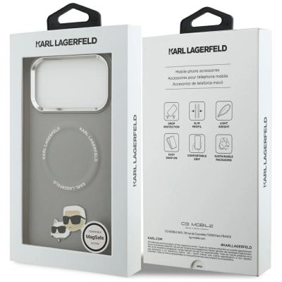 8. Etui Karl Lagerfeld Karl & Choupette Pins MagSafe do iPhone 17 Pro - szare