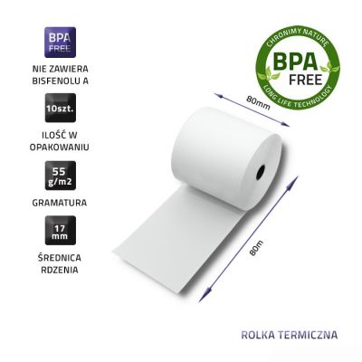 3. QOLTEC ROLKA TERMICZNA 80X80 | 55G/M2 | 10SZT. | BPA FREE