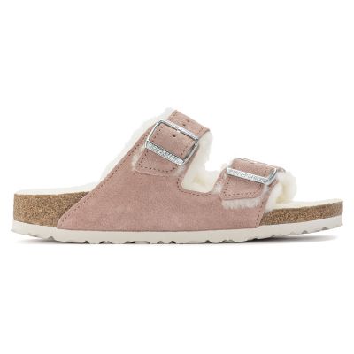 8. Klapki ocieplane Birkenstock Arizona Suede Leather Shearling Pink Clay LAF wąskie narrow (1023258)