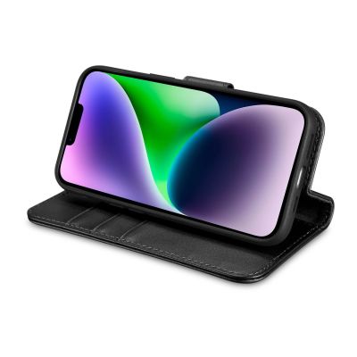 9. iCarer Wallet Case 2in1 etui iPhone 14 Plus skórzany pokrowiec z klapką Anti-RFID czarny (WMI14220727-BK)