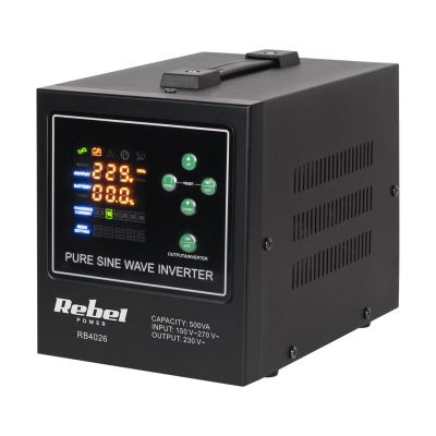 Zasilacz awaryjny Rebel POWER-500-LFP4 - przetwornica z czystym przebiegiem sinusoidalnym i funkcją ładowania  12V 230V 500VA/300W