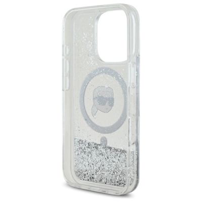7. Etui Karl Lagerfeld Liquid Glitter Karl Head Magsafe na iPhone 16 Pro - przezroczyste