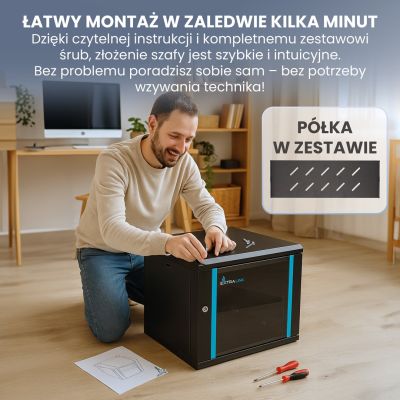 5. Extralink LITE 12U 530X400 WALL-MOUNTED RACKMOUNT CABINET BLACK Stojak wolnostojący/ścienny/podłogowy Czarny