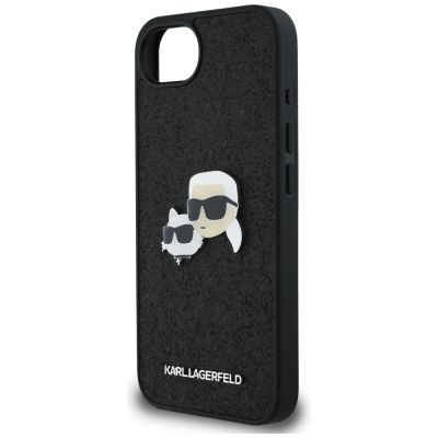 6. Etui Karl Lagerfeld Fixed Glitter Karl&Choupette Heads Metal Pin na iPhone 16e - czarne