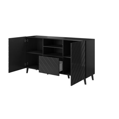 2. Komoda ABETO 150x42x82 czarny/czarny połysk