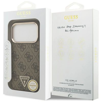 8. Etui Guess 4G Triangle Logo MagSafe na iPhone 17 Pro - brązowo-złote