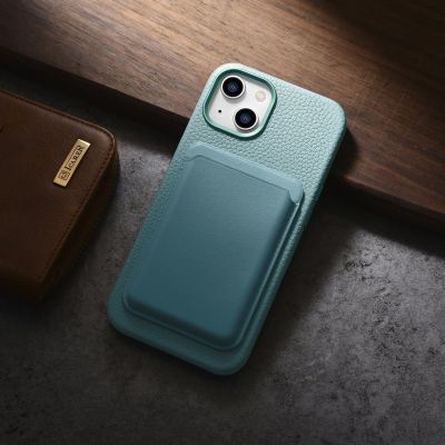 18. iCarer Litchi Premium Leather Case skórzane etui iPhone 14 Plus magnetyczne z MagSafe zielony (WMI14220711-GN)