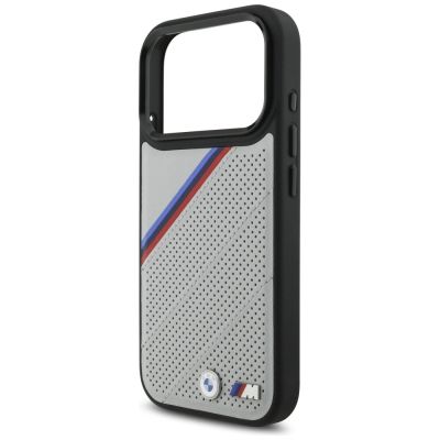 6. Etui BMW M Tricolor Metal Logo MagSafe do iPhone 17 Pro - szare