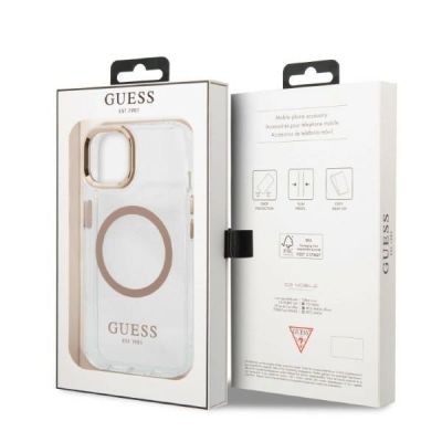 8. Etui Guess Metal Outline MagSafe na iPhone 13 - złote
