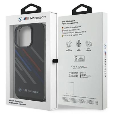 8. Etui BMW Motosport IML Random Stripes na iPhone 16 Pro - czarne