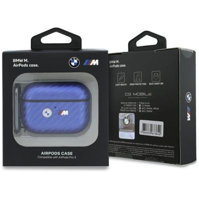 4. Etui BMW M Carbon Metal Logo na AirPods Pro 3 - jasnoniebieskie