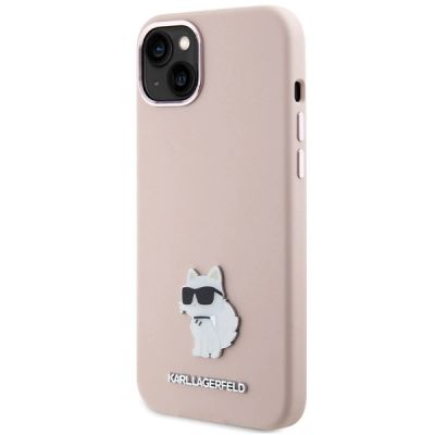 2. Etui Karl Lagerfeld Silicone Choupette Metal Pin na iPhone 15 Plus / 14 Plus - różowe