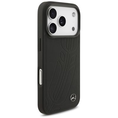 4. Etui Mercedes Leather Large Laurel Leave MagSafe na iPhone 17 Pro - czarne