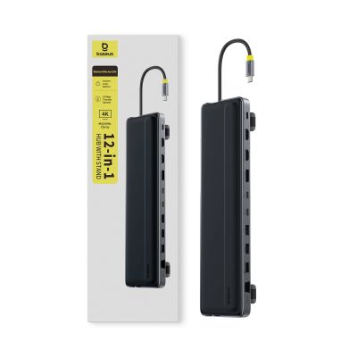 4. Stacja dokująca Baseus EliteJoy EH3 hub 12w1 USB-C - 2xHDMI 4K@60Hz DisplayPort 4K@60Hz 2xUSB-C 10Gb/s 2xUSB-A 5Gb/s USB-A 480Mb/s SD/microSD 3.0 RJ45 1Gigabit USB-C PowerDelivery - szara