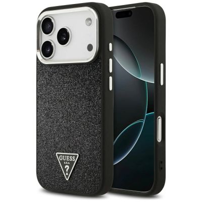 Etui Guess Glitter Triangle Logo MagSafe na iPhone 17 Pro - czarne