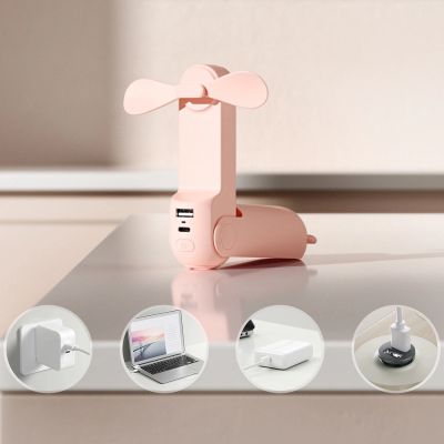 9. Mini wentylator Jisulife Handheld Fan Life8 Plus przenośny wiatraczek USB z funkcją powerbanka 4500mAh i latarką - różowy