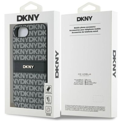 8. Etui DKNY Repeat Texture Pattern with Tonal Stripe na iPhone 16e - czarne