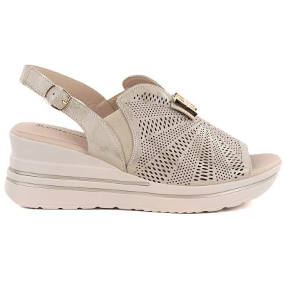 2. Skórzane sandały damskie na platformie koturn złoty M.Daszyński 25144-4