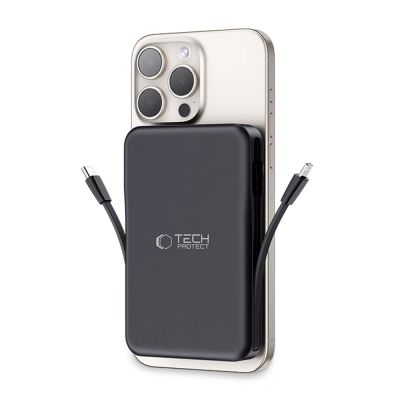 9. Powerbank Tech-Protect LifeMag PB31 z MagSafe 10000mAh 15W USB-C / USB-A / wbudowane kable USB-C / Lightning - czarny