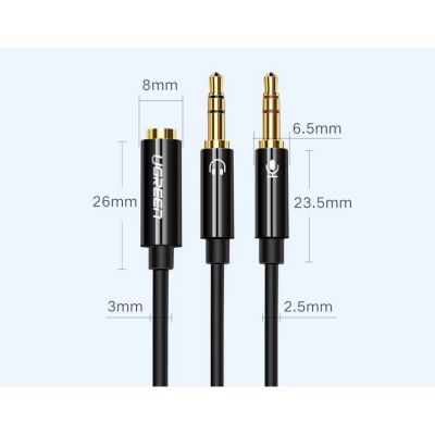 12. Ugreen kabel rozdzielacz AUX 3,5 mm mini jack (żeński) - 2x 3,5 mm mini jack (męski - mikrofon i słuchawki) czarny (AV140 20899)