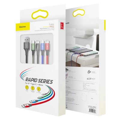 16. Baseus kabel przewód USB 4w1 2x Lightning / USB Typ C / micro USB w nylonowym oplocie 3.5A 1.2m czarny (CA1T4-A01)