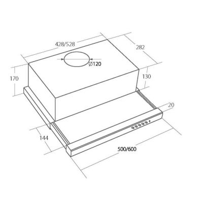 5. Okap podszafkowy teleskopowy AKPO WK-7 LIGHT GLASS 50 INOX CZARNY (500mm; kolor inox, front czarne szkło)