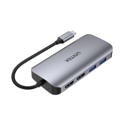 3. UNITEK AKTYWNY HUB USB-C 2X HDMI, CZYTNIK SD, 4K, RJ-45, PD 100W, 5 GBPS