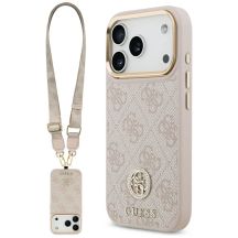 Etui Guess 4G Strass Logo & Big Strap Metal Buttons MagSafe na iPhone 17 Pro - różowe