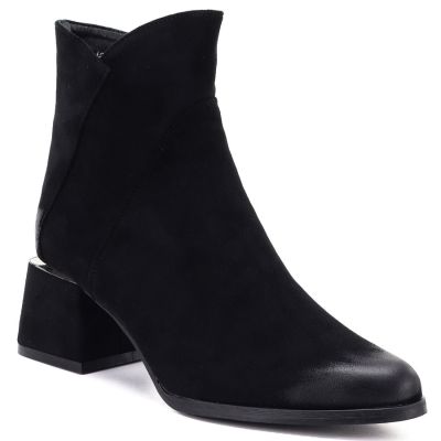 Botki damskie na obcasie zamszowe czarne Potocki SZ12875