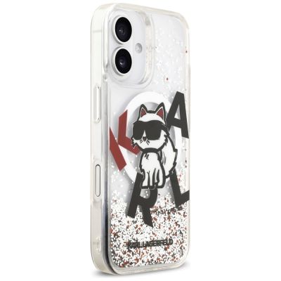 4. Etui Karl Lagerfeld Liquid Glitter Choupette Logo MagSafe na iPhone 17 - przezroczyste