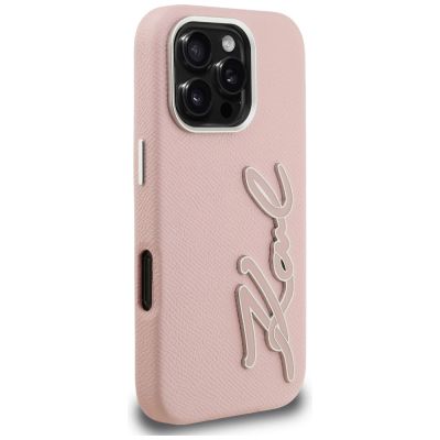 4. Etui Karl Lagerfeld FW Grained Signature Logo na iPhone 16 Pro - różowe